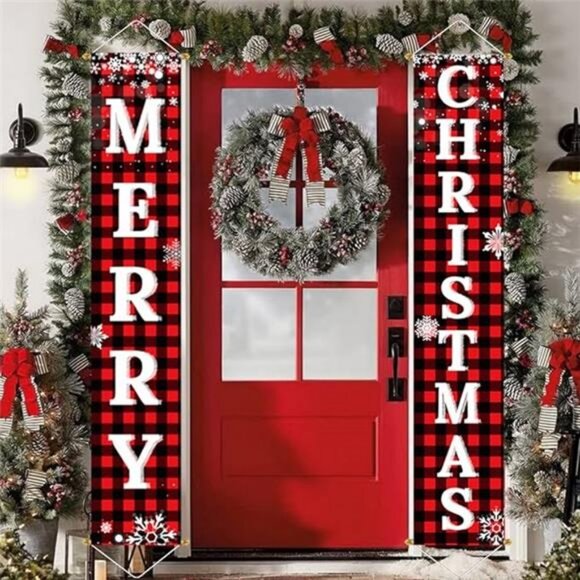 Ivenf Christmas Decorations Outdoor Yard Front Porch Sign Set, Red Black - Picture 8 of 8